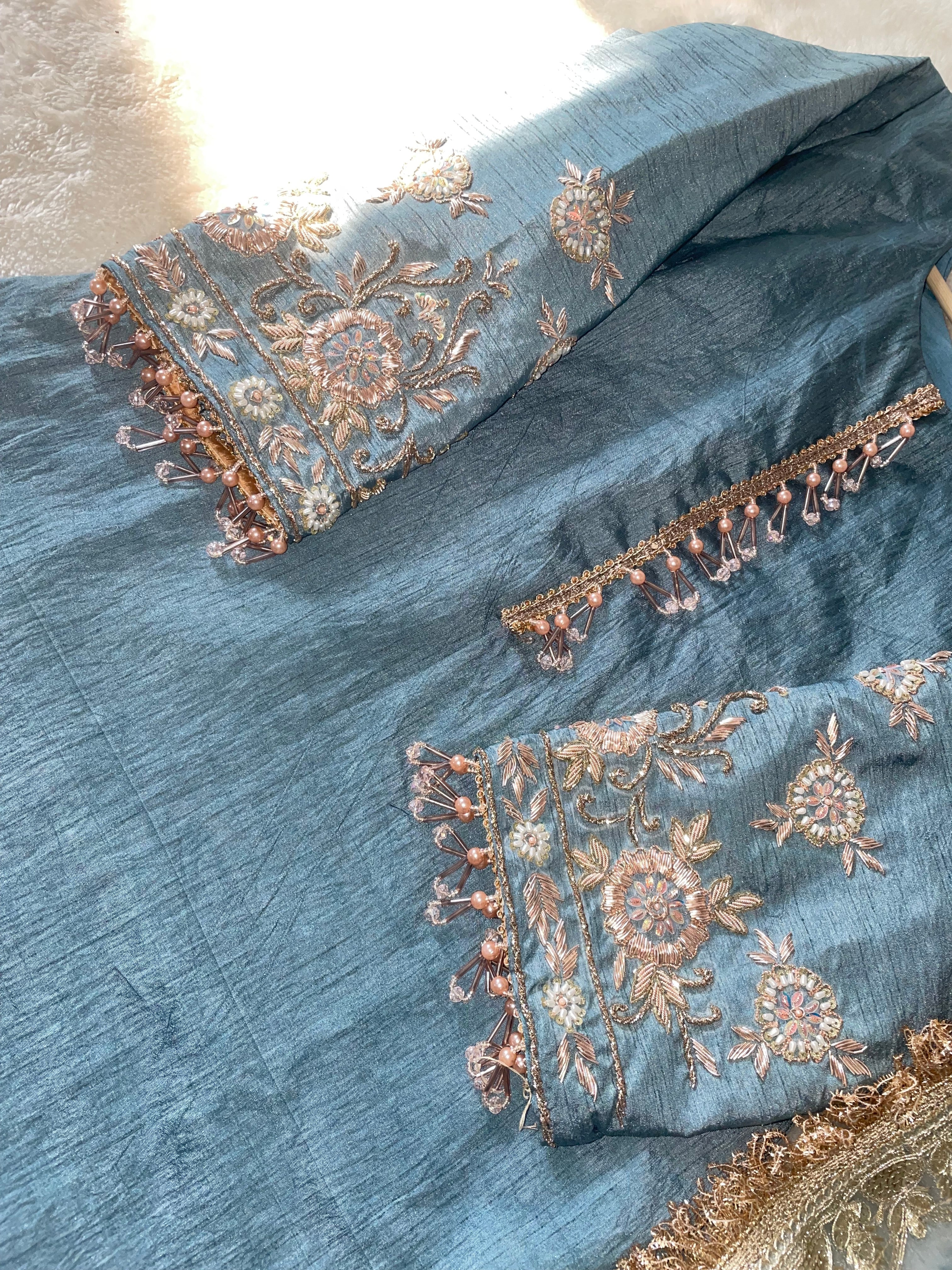 Sky blue garara hand painted dupatta