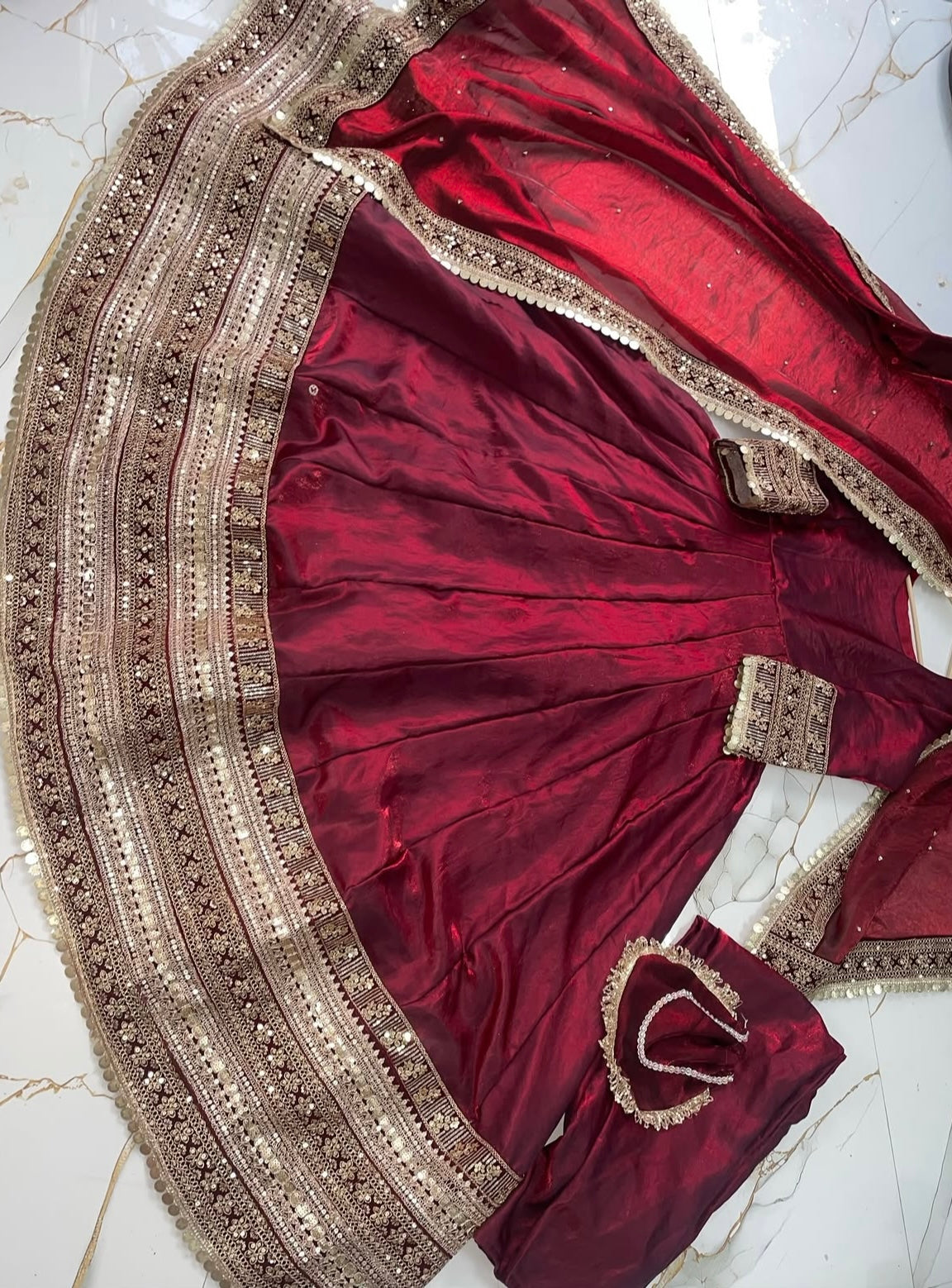 MAROON HEAVY FLARED GOWN
