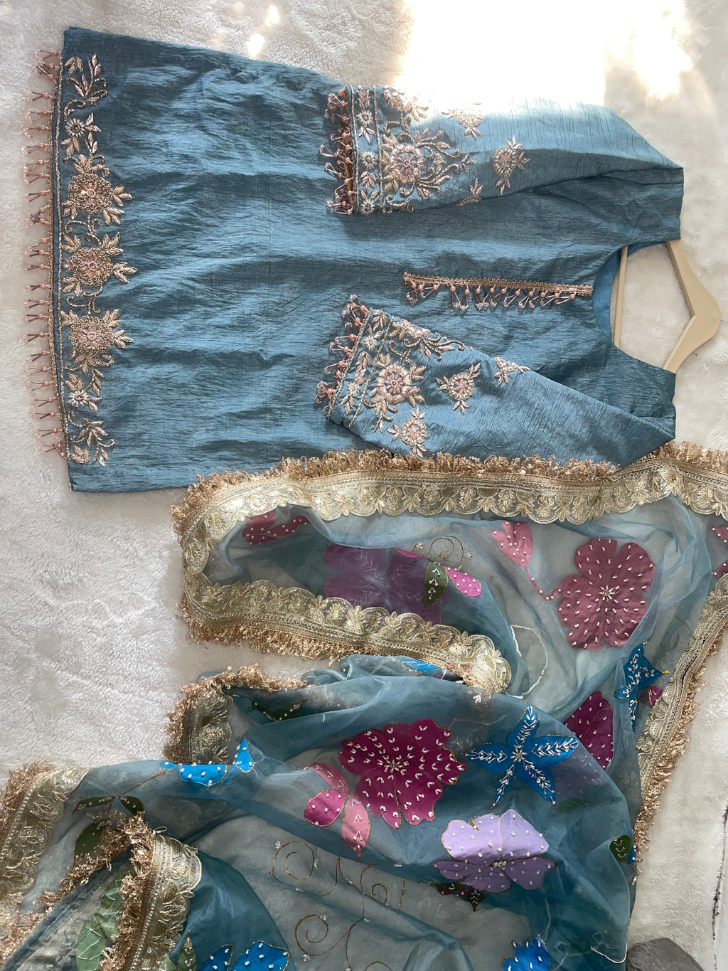 Sky blue garara hand painted dupatta