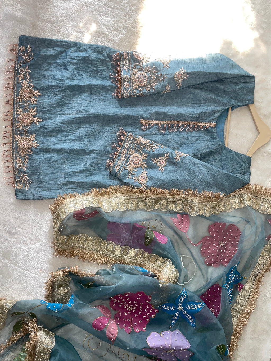 Sky blue garara hand painted dupatta