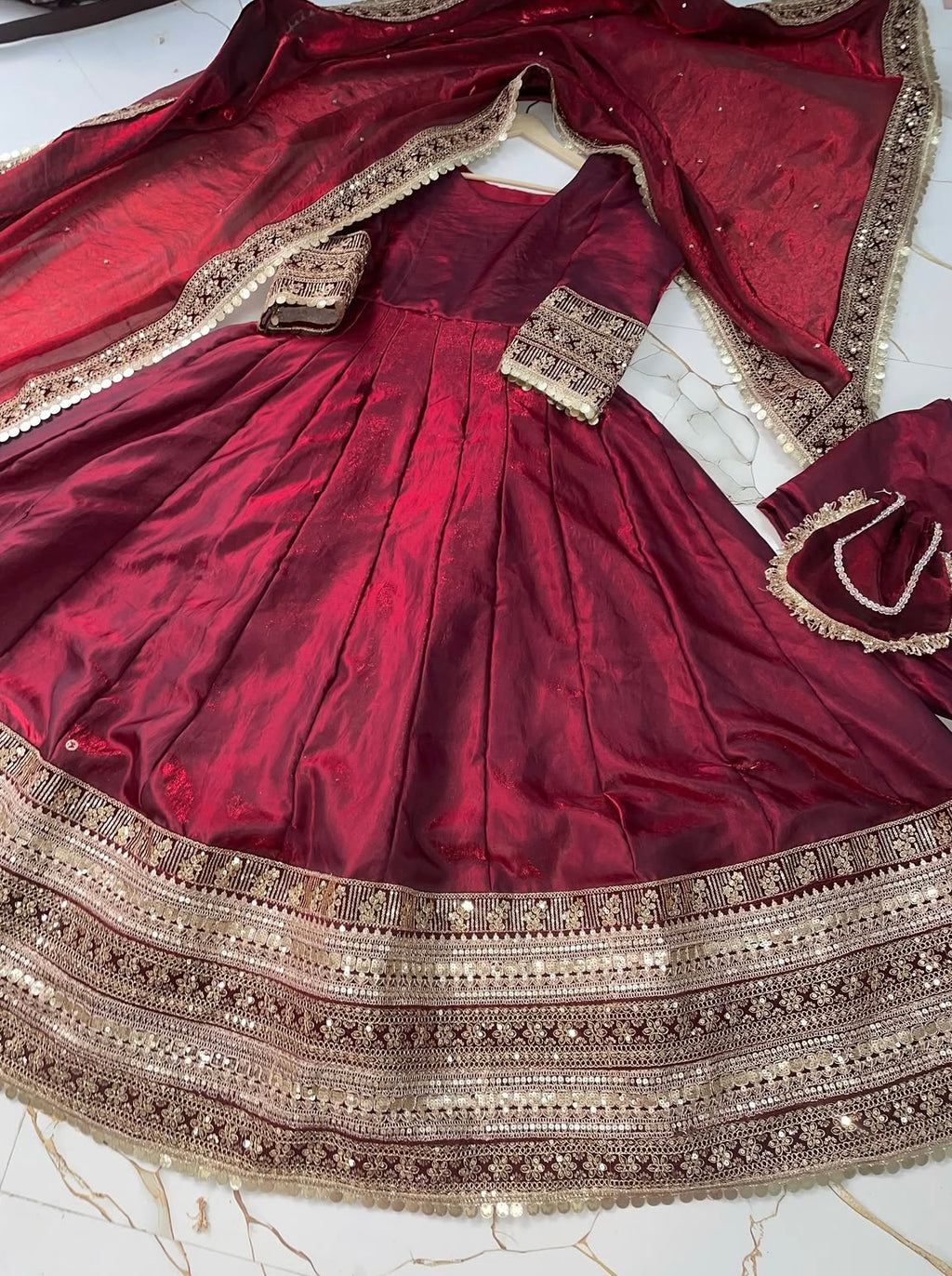 MAROON HEAVY FLARED GOWN