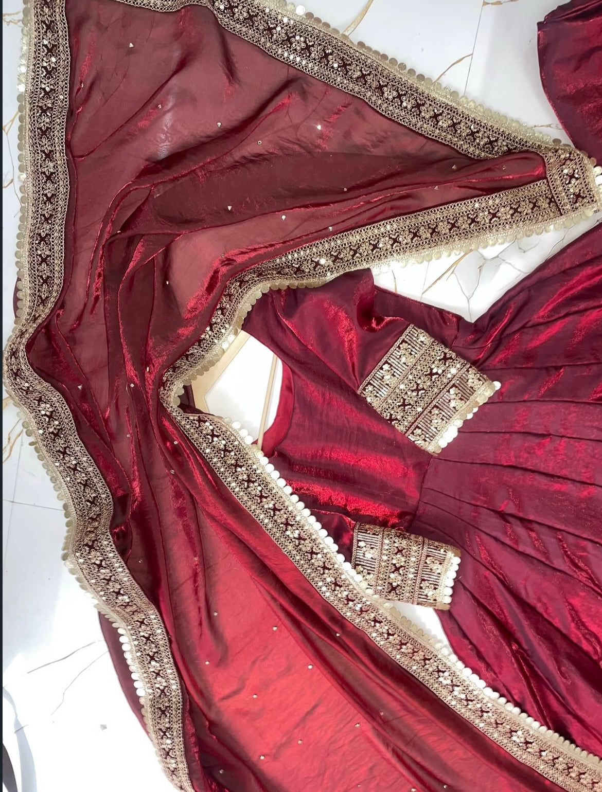 MAROON HEAVY FLARED GOWN